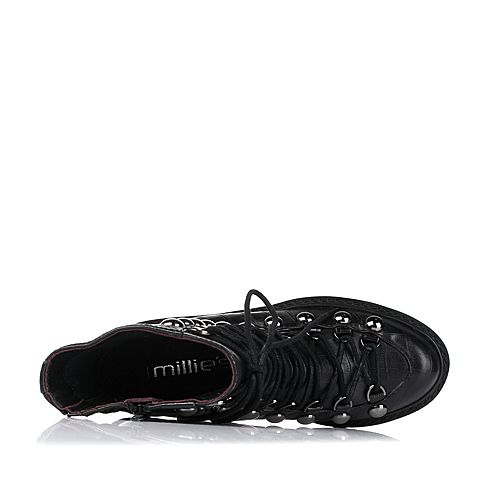 millie's/妙丽冬季专柜同款黑色牛皮女皮靴（皮里）LXC62DZ5