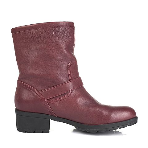 millie's/妙丽冬季专柜同款酒红色羊皮女皮靴LXT40DZ5