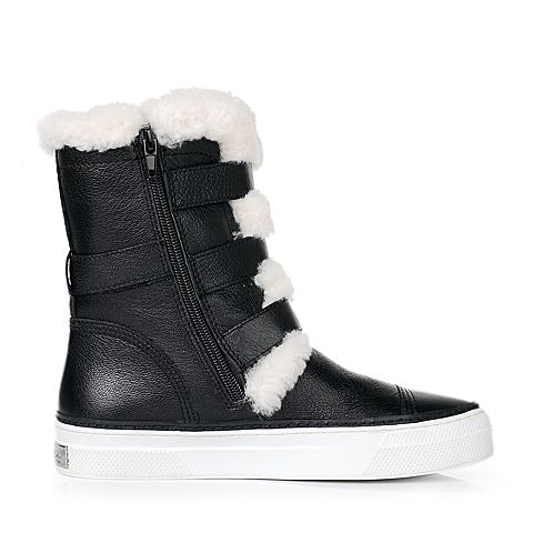 millie's/妙丽冬季专柜同款黑/米白色羊皮女休闲靴(绒里)LWU61RZ5