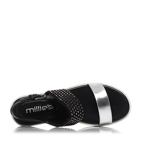 millie's/妙丽夏专柜同款牛皮绒布女凉鞋15270BL5