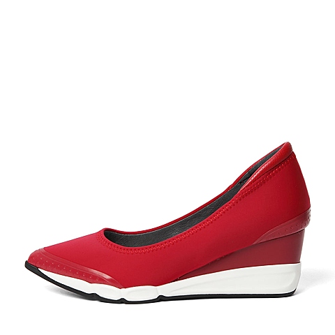 Millie's/妙丽专柜同款红色弹力布时尚坡跟女单鞋LB901AQ6