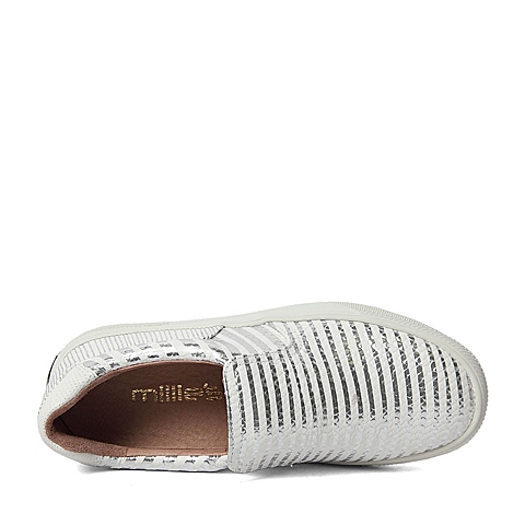 millie's/妙丽专柜同款银/白牛皮条纹时尚女休闲鞋LWU06AM6