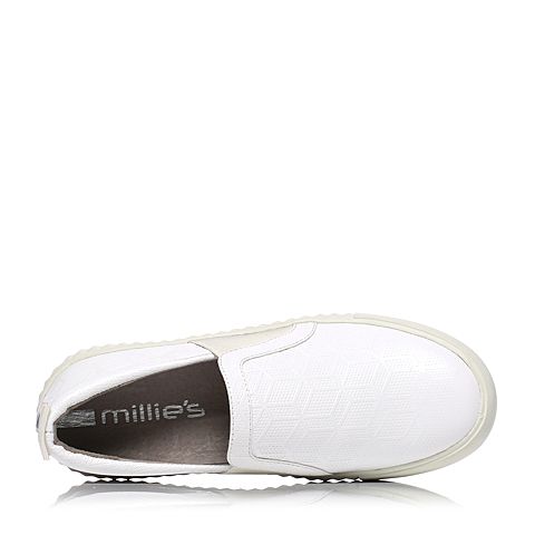 Millie's/妙丽专柜同款白色牛皮女休闲单鞋LE725AM6