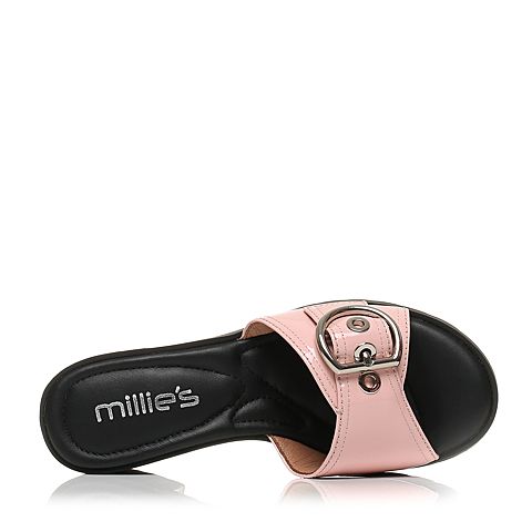 millie's/妙丽夏季专柜同款牛皮粗跟女凉拖鞋LF405BT7