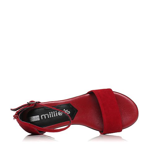 millie's/妙丽夏季专柜同款羊绒一字型粗跟女凉鞋LN404BL7