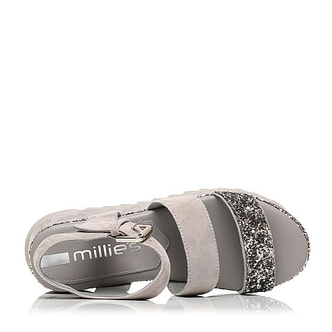 millie's/妙丽夏季专柜同款羊皮亮片女凉鞋LH507BL7