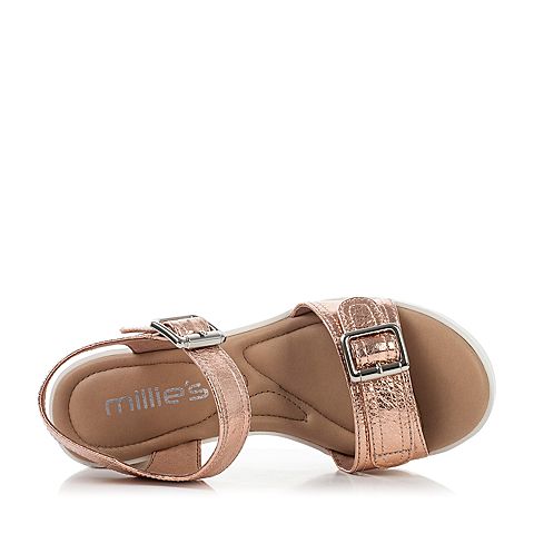 millie's/妙丽夏季新款粉金牛皮中跟女凉鞋LF409BL7