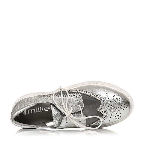 millie's/妙丽春季新款羊皮网面英伦风镂空方跟女休闲鞋LWS34AM7