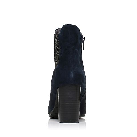 millie's/妙丽冬季专柜同款羊绒亮布拼接粗跟女短靴LH644DD7
