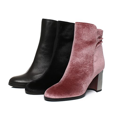 millie's/妙丽冬季专柜同款羊皮时尚粗跟女短靴LR840DD7