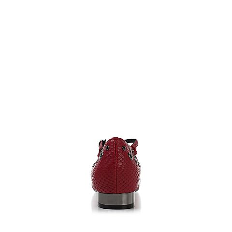 millie's/妙丽秋季新款红色蛇纹牛皮方跟女单鞋33021CQ7