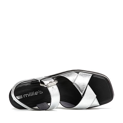millie's/妙丽夏季专柜同款牛皮时尚坡跟女凉鞋LV301BL8