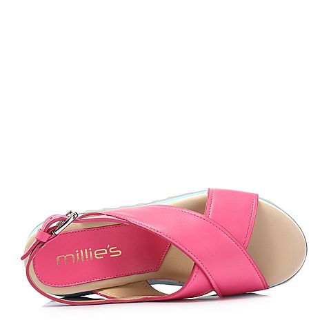 millie's/妙丽夏季专柜同款羊皮时尚坡跟女凉鞋LH514BL8