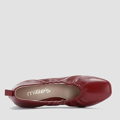 millie's/妙丽春秋季专柜同款羊皮复古方头粗跟女单鞋LP912CQ8