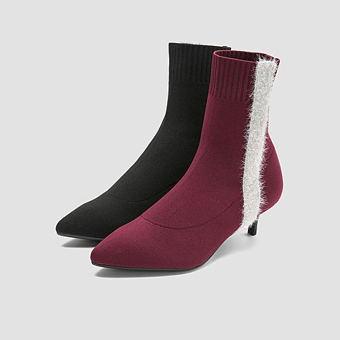 millie's/妙丽冬季专柜同款编织布时尚袜靴细跟女中靴LQ360DZ8