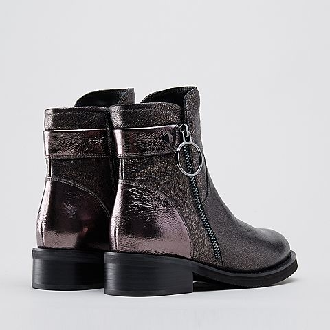 millie's/妙丽冬季专柜同款牛皮时尚方跟女短靴LCC57DD8