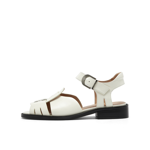 millie's妙丽2024年夏季复古舒适金属扣编织罗马凉鞋女A2107BL4