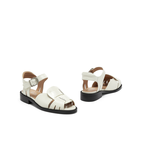 millie's妙丽2024年夏季复古舒适金属扣编织罗马凉鞋女A2107BL4