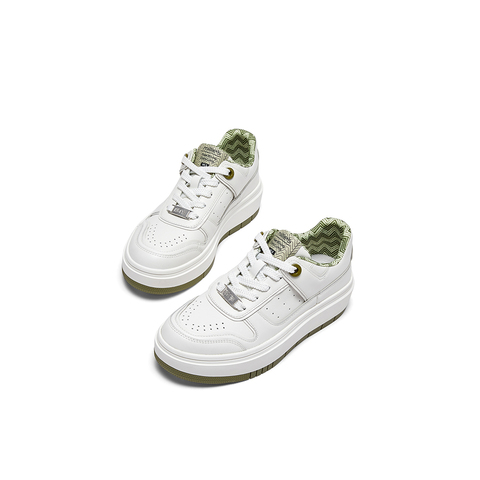 millie's妙丽牛皮拼接厚底板鞋休闲百搭运动小白鞋女款39161AM4