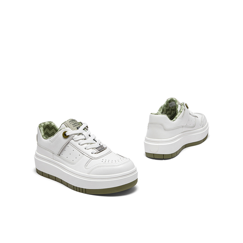 millie's妙丽牛皮拼接厚底板鞋休闲百搭运动小白鞋女款39161AM4