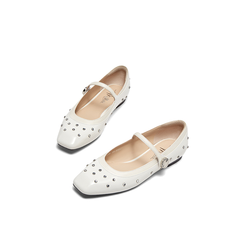 millie's妙丽2024春季真皮镶钻粗跟方头法式玛丽珍鞋女LAA06AQ4