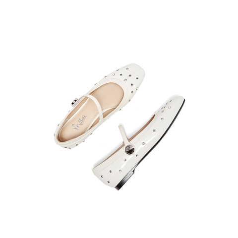 millie's妙丽2024春季真皮镶钻粗跟方头法式玛丽珍鞋女LAA06AQ4