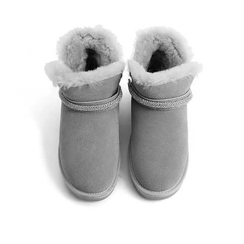 15mins甜美雪地靴女2020冬新商场同款牛刨层平跟短靴C9P1DDD0