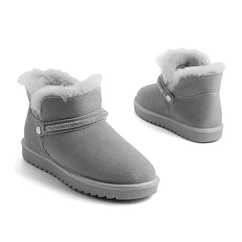 15mins甜美雪地靴女2020冬新商场同款牛刨层平跟短靴C9P1DDD0