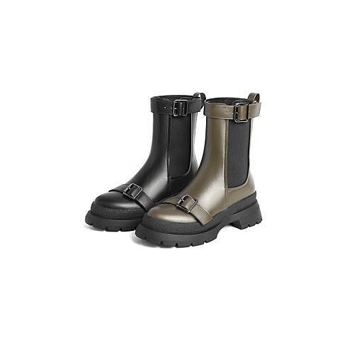 15mins复古切尔西靴女2021冬新商场同款皮带扣中筒靴UR910DZ1