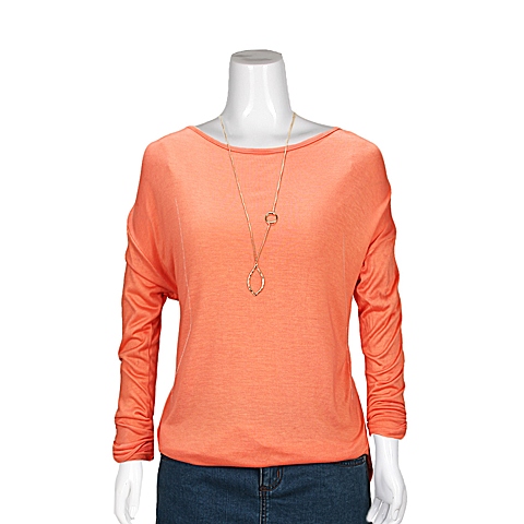 MOUSSY 专柜同款 女款橘色雪纺拼接针织衫0106SA80-1570