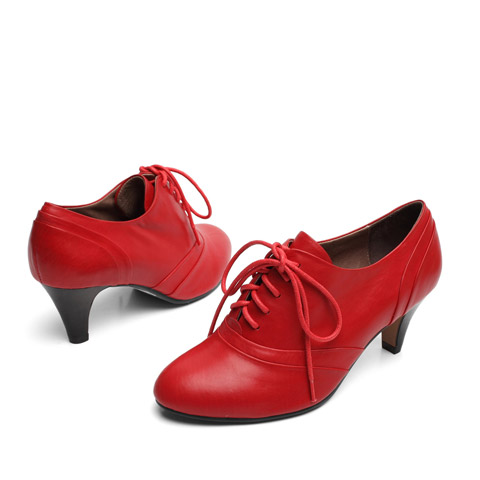 SENDA/森达 及踝靴秋季素面纯皮简约高跟踝靴红色4JS61CM2