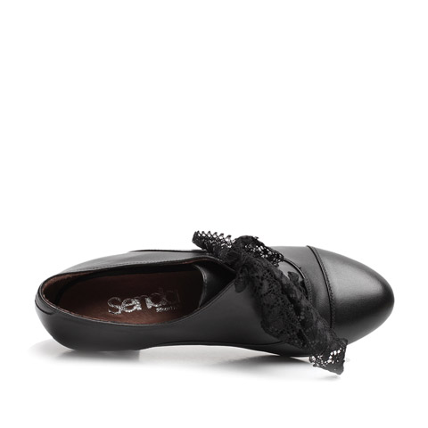 SENDA/森达 及踝靴秋季复古名媛蕾丝系带低跟踝靴黑色3KC61CM2