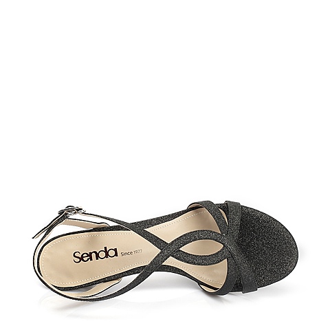 SENDA/森达夏季4FO60BL3黑纱布女凉鞋婚鞋系列