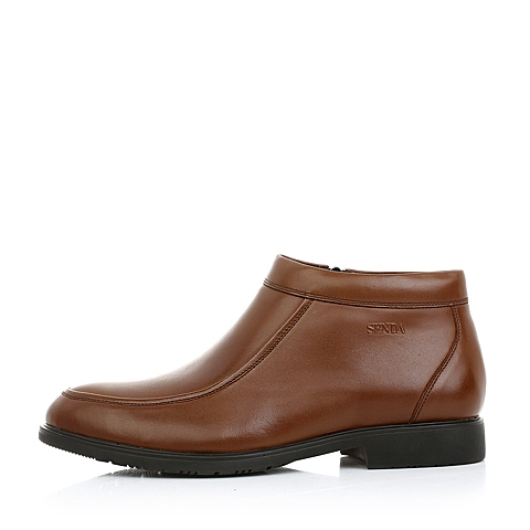 Senda/森达冬季棕色牛皮男低靴（绒里）F2662DD4正装时尚商务男靴婚鞋
