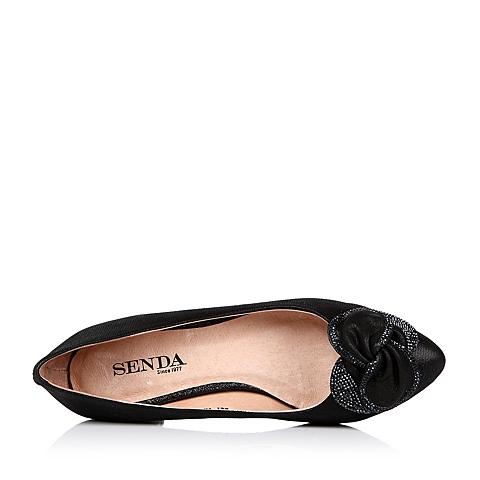 SENDA/森达黑色羊皮221-1AQ4女单鞋春季粗跟时尚通勤上班女鞋