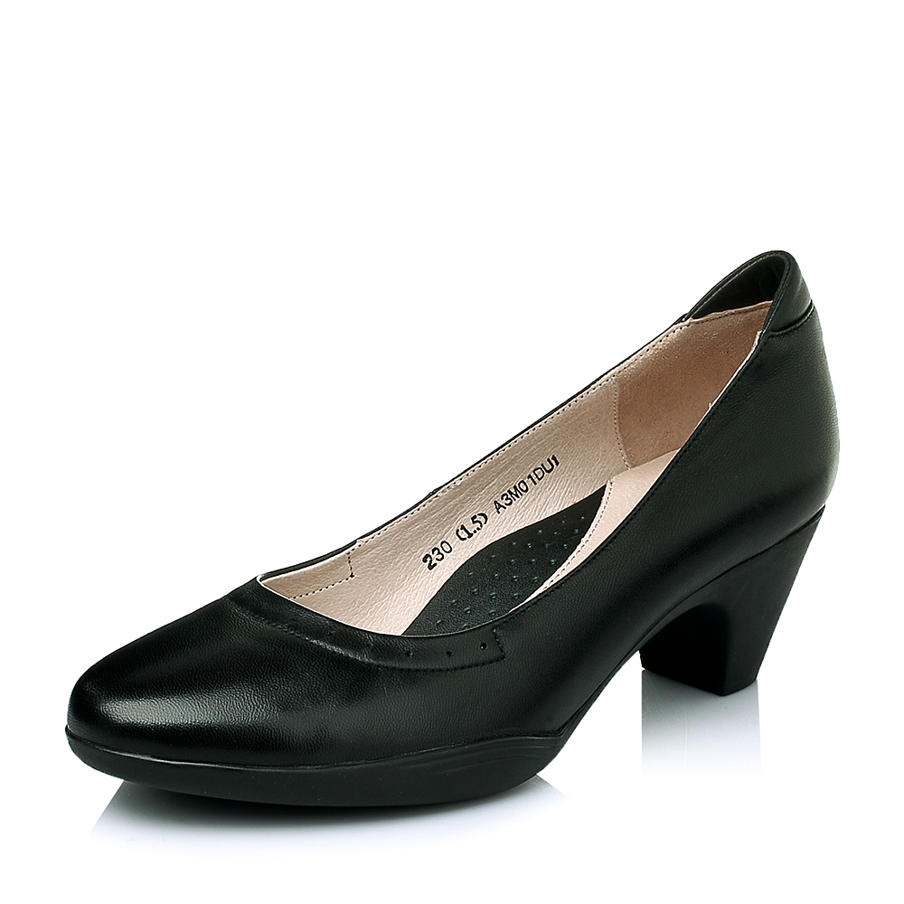 Senda/森达春季专柜同款黑色蜡羊皮浅口女单鞋A3M01AQ5