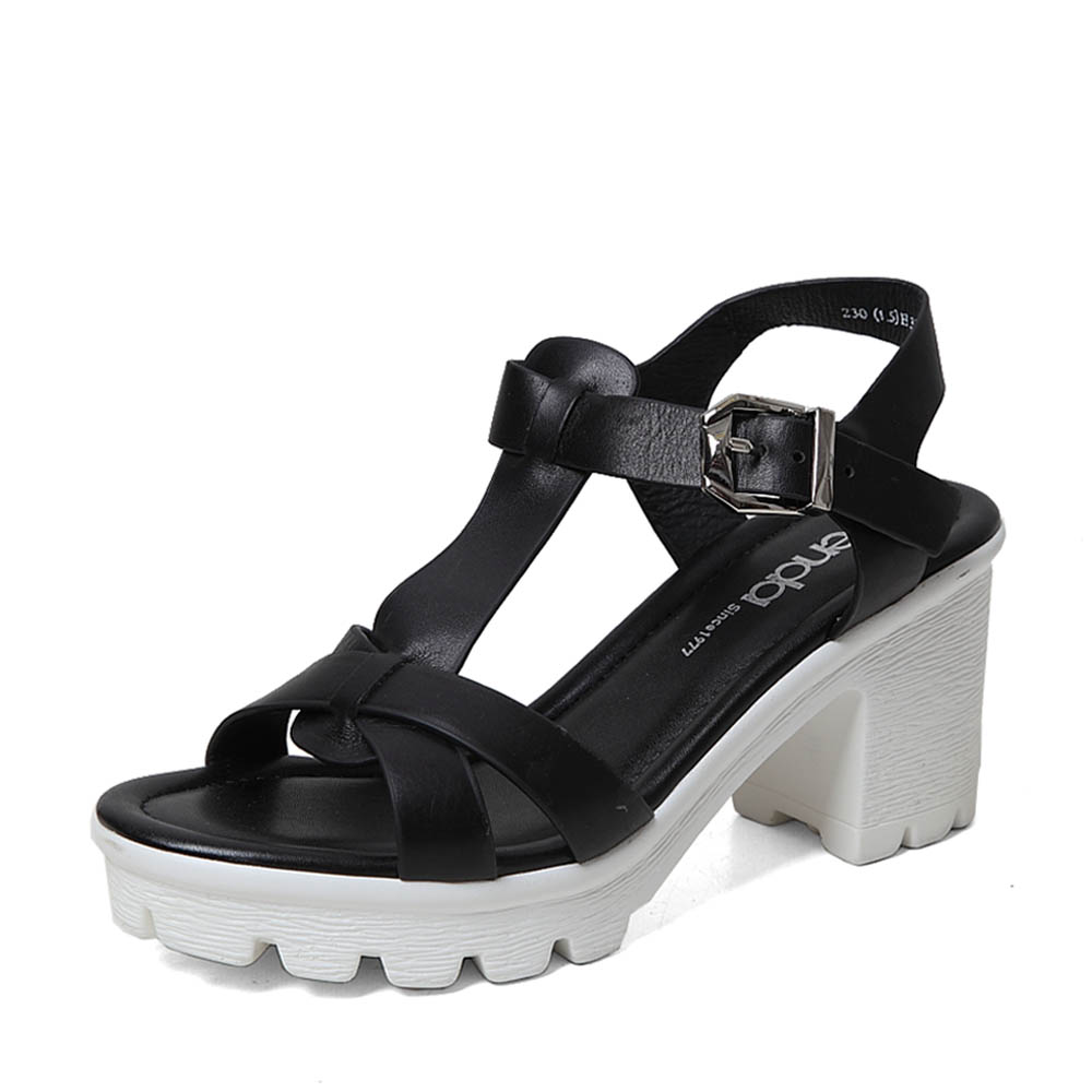 Senda/森达夏季专柜同款黑色牛皮女凉鞋E3K02BL5 专柜1