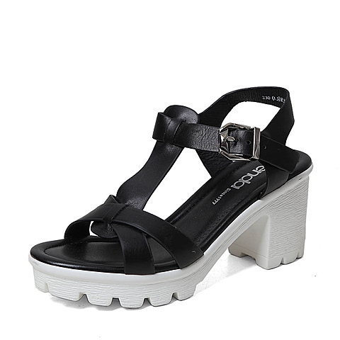 Senda/森达夏季专柜同款黑色牛皮女凉鞋E3K02BL5 专柜1