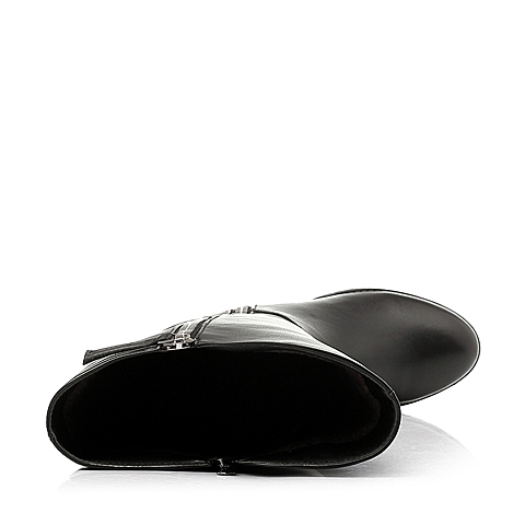 Senda/森达冬季黑色时尚舒适牛皮/人造革女皮靴59960DG5(绒里)
