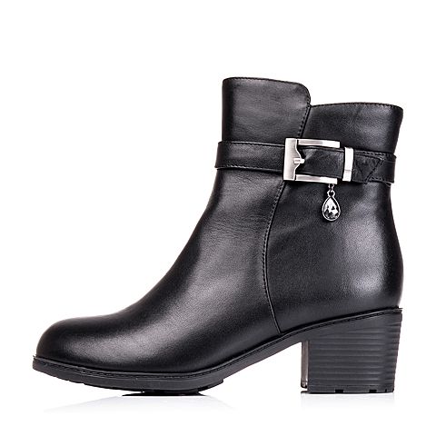 Senda/森达冬季专柜同款黑色牛皮女靴3PL24DD5