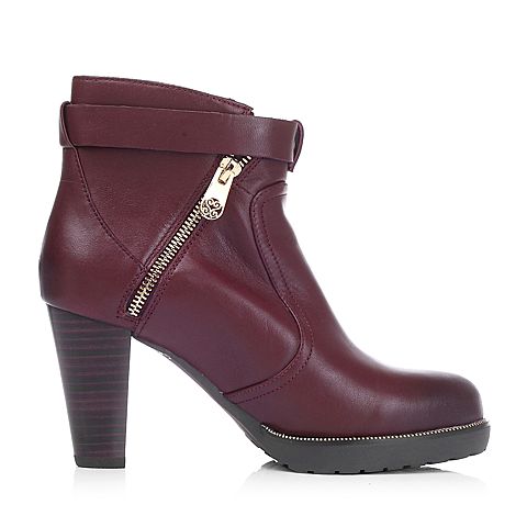 Senda/森达冬季专柜同款红色软牛皮女靴M3Q42DD5