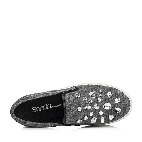 Senda/森达秋季专柜同款灰色弹布/黑小牛皮女单鞋K3I05CM5