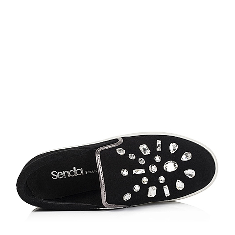 Senda/森达秋季专柜同款黑色弹布/灰膜羊皮女单鞋K3I05CM5