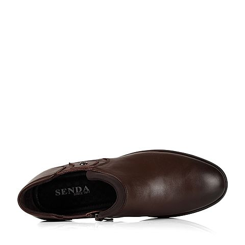 SENDA/森达冬季专柜同款棕色牛皮/织物男皮靴FU131DD5