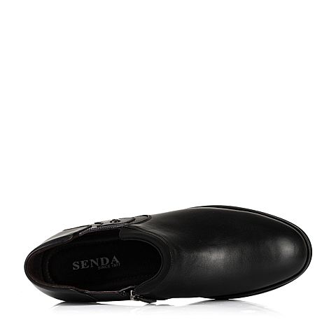SENDA/森达冬季专柜同款黑色牛皮/织物男皮靴FU131DD5