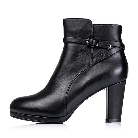 Senda/森达冬季专柜同款黑色牛皮女靴(绒里)3PC26DD5