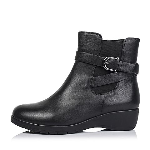 Senda/森达冬季专柜同款黑色牛皮女靴(绒里)3PK25DD5