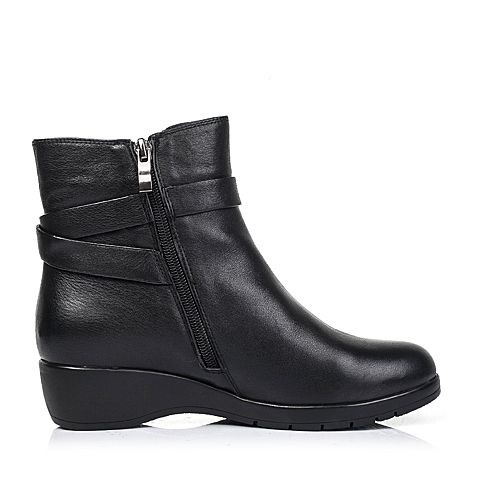 Senda/森达冬季专柜同款黑色牛皮女靴(绒里)3PK25DD5
