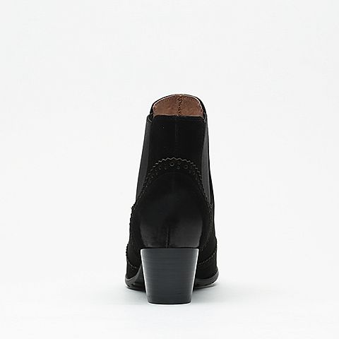 Senda/森达冬季专柜同款黑色牛皮/松紧布女靴3WQ12DD5