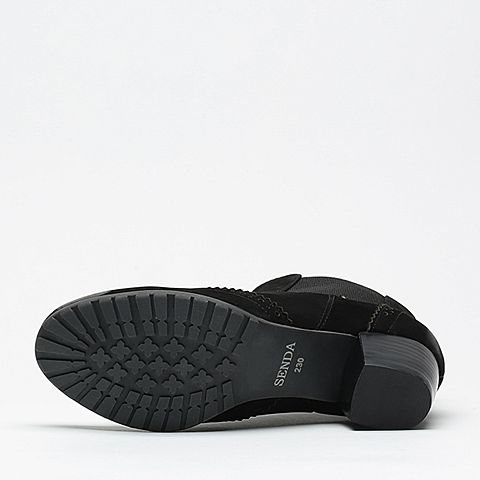 Senda/森达冬季专柜同款黑色牛皮/松紧布女靴3WQ12DD5